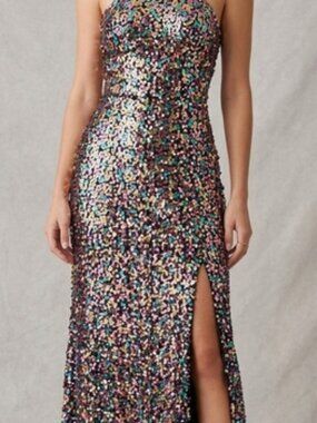 Violet Weekend Multicolor Sequin Halter Gown Dress Juniors Size 3/4 NWT Prom